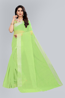sareya veela Solid/Plain Jamdani Art Silk Saree(Light Green)