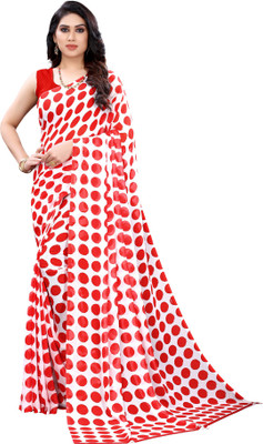 Samah Printed, Polka Print Bollywood Georgette Saree(Red, White)