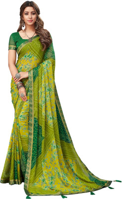 REBOOT FASHIONS Printed Bandhani Chiffon Saree(Yellow)