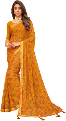REBOOT FASHIONS Floral Print Bollywood Chiffon Saree(Yellow)