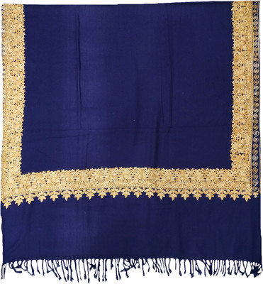 Soul Essence Wool Embroidered Women Shawl(Dark Blue)