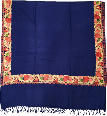 Soul Essence Wool Embroidered Women Shawl(Dark Blue)