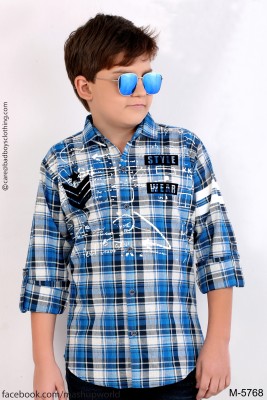 MashUp Boys Printed, Checkered Casual Blue Shirt