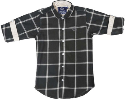 MashUp Boys Checkered Casual Dark Green, White Shirt