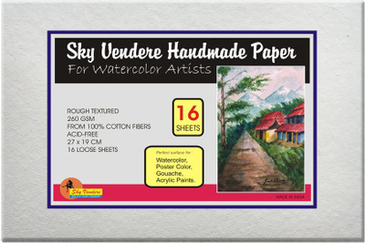 SkyVendere Handmade Paper Rough Textured/260 GSM/1 Pack of 16 Sheets Sketch Pad(16 Sheets, Pack of 16)