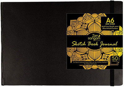 Zen Sangam Express your Mind Stitched HardBound Artists' Sketch Book-A6-200GSM-100Pages(50 Sheets), Acid Free Cartridge Paper-Size:(14.8cm x 10.5cm)-Handmade-for Pencils, Chalk, Oil Pastels, Crayons - Landscape Sketch Pad(50 Sheets)