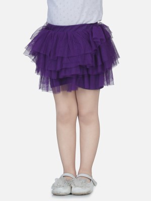 Aww Hunnie Solid Girls Layered Purple Skirt