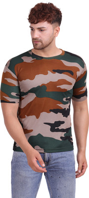 GLAUCUS Military Camouflage Men Round Neck Multicolor T-Shirt