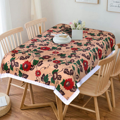 STEVE PVC 6 Seater Floral Table Cover(PEACH FLOWERS)