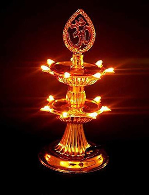 FYUGO 14 Deep Electric Gold LED Diya for Temple Decorative Plastic Pooja/Puja/Mandir Copper Diya (Pack of 1 ) (Height: 10.5 INch) Table Lamp(17 cm, Golden)