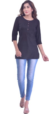 Rudra Casual 3/4 Sleeve Solid Women Black Top