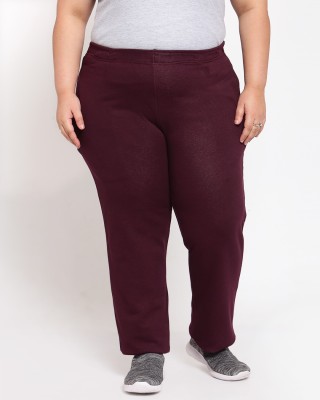 PLUSS Solid Women Maroon Track Pants