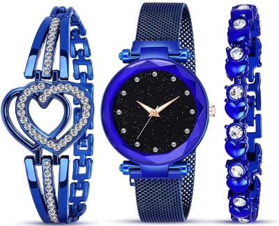 OMXIM with Bracelet Blue Color Stylish 12 Point diamond Laxurius Looking 2021 Starry Sky Magnetic Watch Wrist Style Fancy Bracelet Women Watches Ladies Wristwatch for Girls Analog Fashion Female Clock Gift with Magnet Mash Strap Blue Luxury Mesh Buckle sky Quartz girls Mysterious Lady New Chain Belt