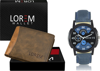 LOREM Watch & Wallet Combo(Beige, Blue)