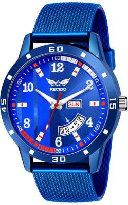 RECIDO 2801BL Day And Date Functioning All Blue Mesh Strap With Water Resistant Quartz Boys Analog Watch  - For Men