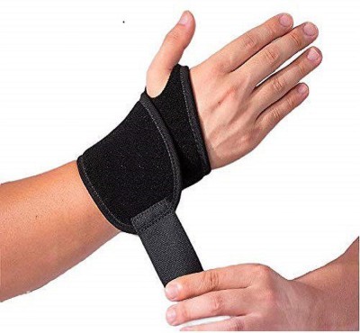 KRIKISH Wrist Wrap/Strap Support with Thumb(Pack of One), Wrist Band with Velcro Closure. High Grip, Low Compression, and Breathable. Black Color. Wrist Wrap with Thumb for Men & Women. Boys & Girls(Black, Pack of 1)