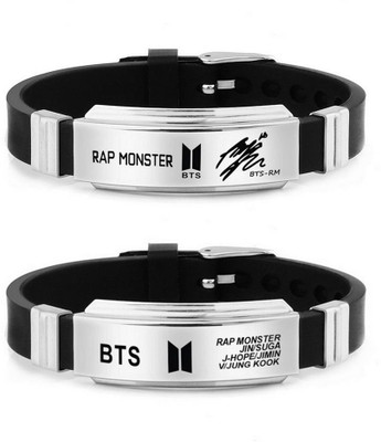 University Trendz Silicone Silver Coated Bracelet Set(Pack of 2)