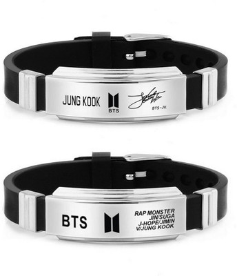 University Trendz Silicone Silver Coated Bracelet Set(Pack of 2)