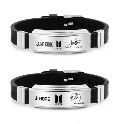 University Trendz Silicone Silver Coated Bracelet Set(Pack of 2)