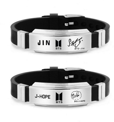 University Trendz Silicone Silver Coated Bracelet Set(Pack of 2)