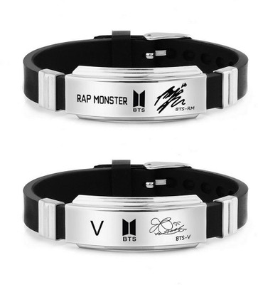 University Trendz Silicone Silver Coated Bracelet Set(Pack of 2)