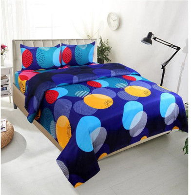 PROZONE 210 TC Microfiber Double Printed Flat Bedsheet(Pack of 1, Blue)