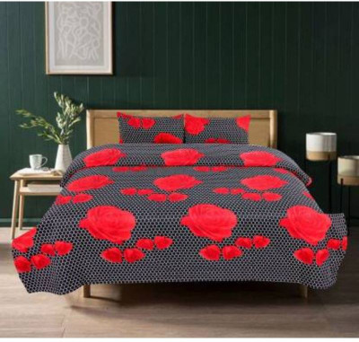 PROZONE 210 TC Microfiber Double Floral Flat Bedsheet(Pack of 1, Black)