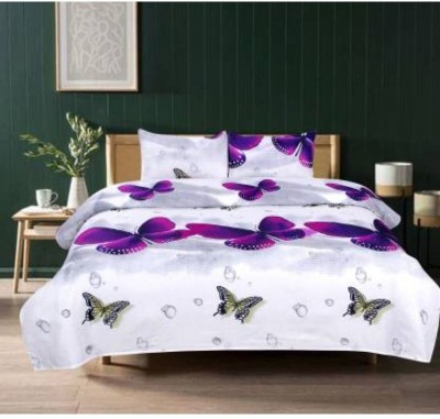 PROZONE 210 TC Microfiber Double Printed Flat Bedsheet(Pack of 1, Purple, White)