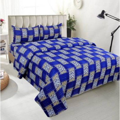 PROZONE 210 TC Microfiber Double Motifs Flat Bedsheet(Pack of 1, Blue)