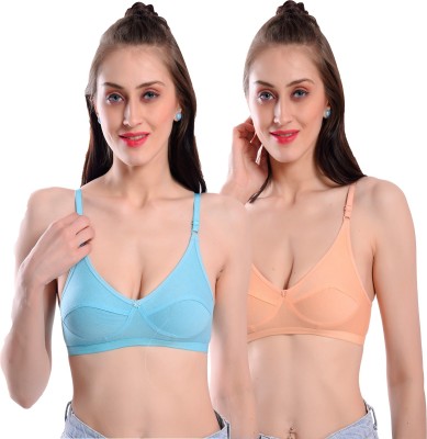 elina Women T-Shirt Non Padded Bra(Orange, Light Blue)