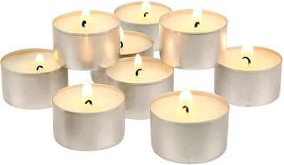 Agnolia Pack of 100 Candles Unscented Smokeless Pressed Wax White Tea Light Long Burning Candles for Home Decor, Christmas, Diwali, Prayer and Parties 8-9 Hour Burn Timing Candle(Multicolor, Pack of 100)