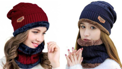 yubirth Solid Beanie Cap(Pack of 2)