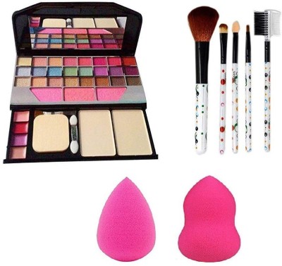 VISYA BEAUTY Makeup Kit With 5 Pcs pink Kitty Brush And 2 Puff(3 Items in the set)