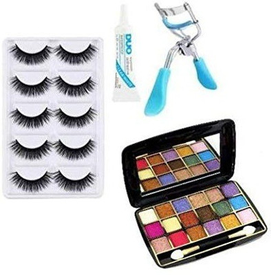 VISYA BEAUTY 5 Pair False Eyelash, 1 Eyelash Curler, 1 Eyelash Glue & 1 Small Eye Shadow(8 Items in the set)