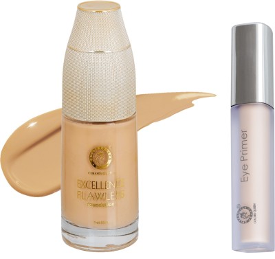 COLORS QUEEN Excellence Flawless Oil-Free Perfect Coverage With Primer Base Foundation (Medium Beige) With Waterproof Perfect Eye Primer(2 Items in the set)