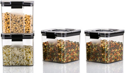Analog Kitchenware Plastic Grocery Container  - 550 ml(Pack of 4, Black)