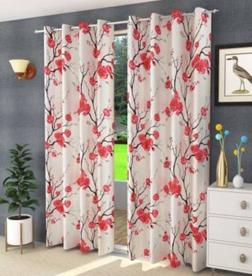 SUHANA FAB 270 cm (9 ft) Polyester Semi Transparent Long Door Curtain (Pack Of 2)(Floral, Red)