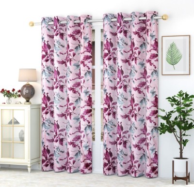 LUCHOM 213 cm (7 ft) Satin Room Darkening Door Curtain (Pack Of 2)(Floral, WINE)