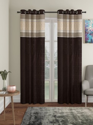 The Household 274 cm (9 ft) Polyester Room Darkening Long Door Curtain (Pack Of 2)(Printed, Cocoa Brown)