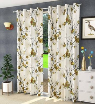 HHH FAB 270 cm (9 ft) Polyester Semi Transparent Long Door Curtain (Pack Of 2)(Floral, Green)