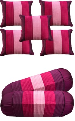 HOME SHINE Striped Cushions & Bolsters Cover(Pack of 7, 20 cm*20 cm, Pink, Purple)
