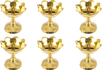 Spillbox Brass (Pack of 6) Table Diya(Height: 2.5 inch)