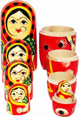 TOYS HOUSE Hand Painted Russian Matryoshka Stacking Dolls- Set of 5 Piece(Red)