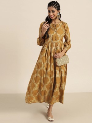 Shae by SASSAFRAS Women Ethnic Dress Yellow, Gold Dress