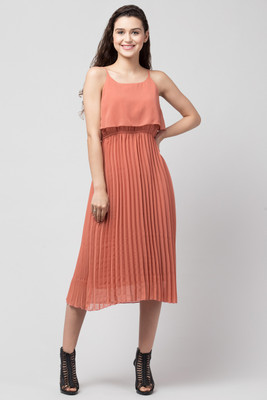 SLENOR Women A-line Pink Midi/Calf Length Dress