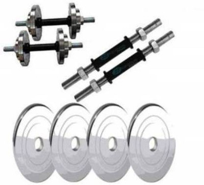 Hridya Trade Gym Steel chrome plates (3 kg X 4) +2 Rods Adjustable Dumbbell(12 kg)