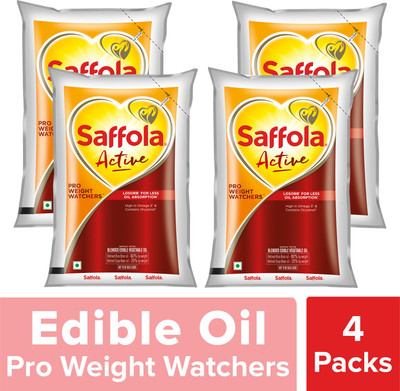 Saffola Active Refined Cooking Rice Bran & Soyabean Blended Oil Pouch(4 x 1 L)