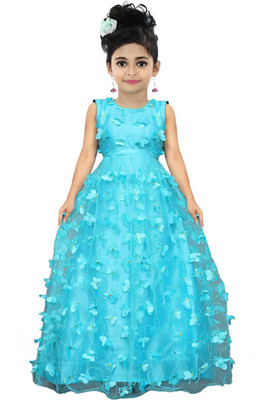 Manav fashion Maxi/Full Length Casual Dress(Blue, Sleeveless)