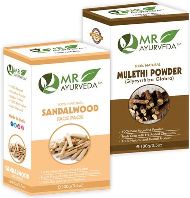 MR Ayurveda Sandalwood Face Pack Powder and Mulethi Powder - Combo Pack(200 g)
