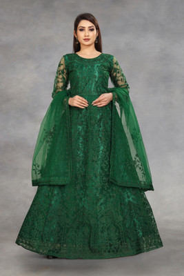 Saree Collection Flared/A-line Gown(Green)